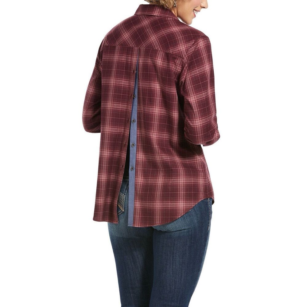 Ariat Day Dream Button Up Shirt Womens M Red Plaid Long Sleeve Back Button